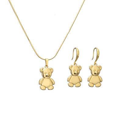 China Bear S925 Sterling Silver Jewelry Gold Plated Glossy Dangle Earrings And Necklace Set for sale