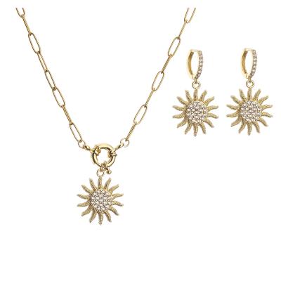 China OEM 18K Gold Jewelry Set Silver Zircon Gold Sunflower Pendant Necklace for sale