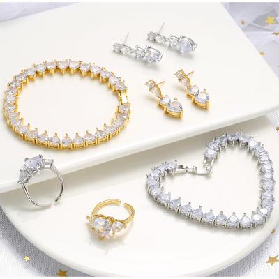 China Pave Hip Hop Gold Plated Jewelry Cubic Zircon Cuban Bracelet Necklace Ring Earrings Set for sale