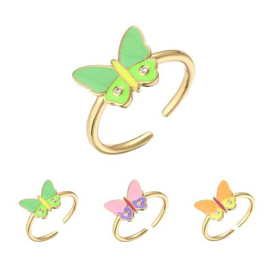 China CZ Zircon 18k Gold Jewelry OEM Enamel Oil Dripping Butterfly Couple Rings for sale