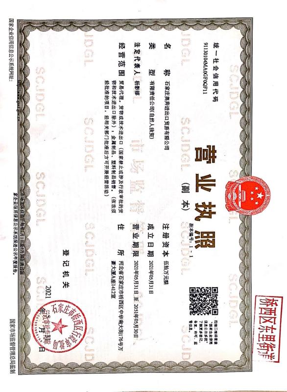  - Shijiazhuang Aoben Import And Export Trading Co., Ltd