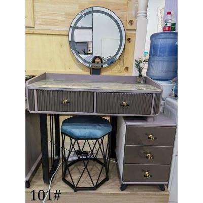 China Luxury modern solid wood dresser marble top table with round mirror and chair for bedroom home furniture sets aj01 for sale