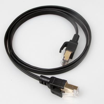 China De zwarte Beschermde Vlakke Ethernet Kabel van Cat8 met Goud Geplateerde RJ45-Schakelaar Te koop