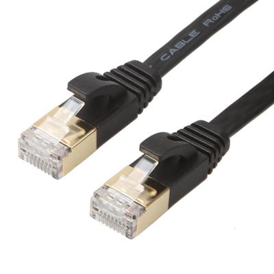 China Practical Black Cat6 Flat Ethernet Cable With Gold Shielded Snagless Rj45 Connectors for sale