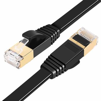 China Black Cat7 Flat Network Cable , SFTP BC Pass Channel Test Flat Patch Cord for sale
