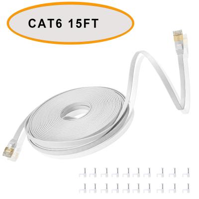 China Cat 6 Ethernet Flat Patch Cable 50 Ft White Color Unshielded Twisted Pair for sale