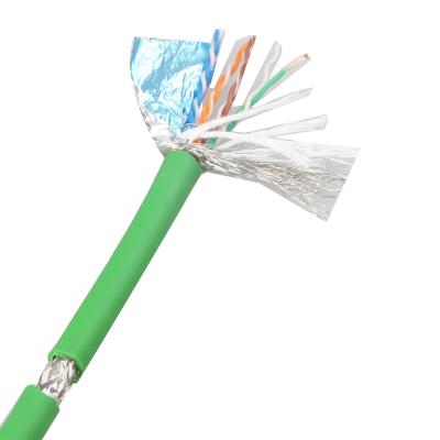 China Alto cable de Ethernet del verde RJ45 del PVC del gato 5e SFTP AWG26 de la flexibilidad para los usos industriales en venta