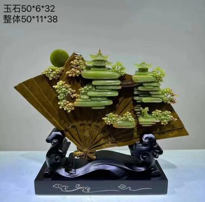 China Holiday Decoration Beautiful Customized Natural Green Hand Carved Jade Landscape Stone Sculpture for sale