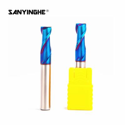 China 2 Flutes 3mm Flattened Carbide Square End Mill HRC65 Blue Nano Coating Flat Milling Cutter for sale