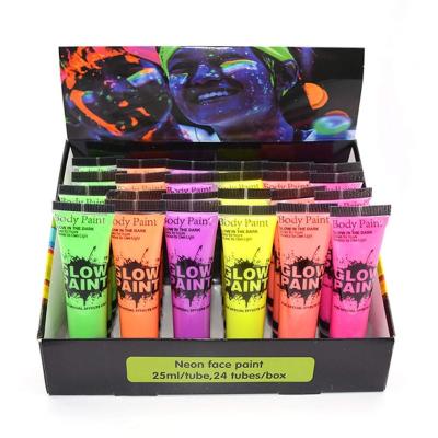 China 10ML/25ML 24 Tube Glow In The Dark UV Neon Fluorescent Brightest Face Body Paint Set for sale