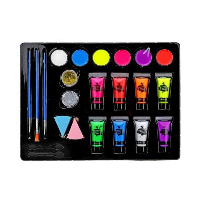 China Wholesale Glow In The Dark Art Female Body Face Painting Kit Professional with UV paint, Brushes for sale