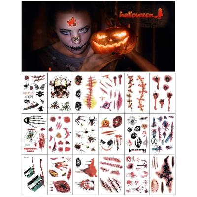 China Halloween Waterproof Body Scar Tattoo Stickers Water Transfer Temporary for Zombie Cosplay and Masquerade Party for sale