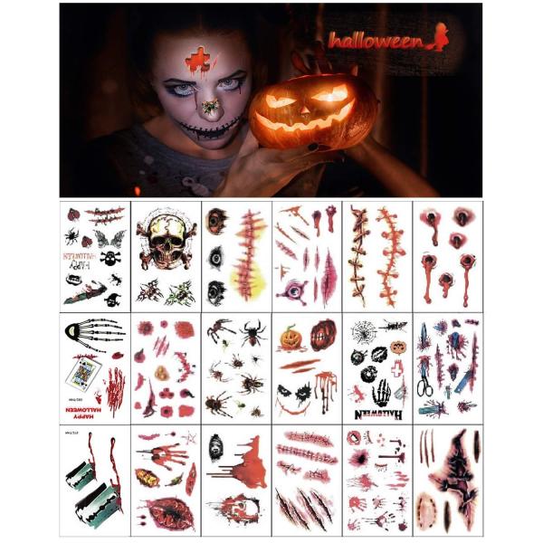 Quality Halloween Waterproof Body Scar Tattoo Stickers Water Transfer Temporary for Zombie Cosplay and Masquerade Party for sale