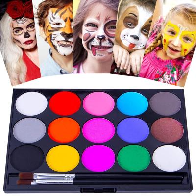 China 15 Colors Halloween Cosplay Face Makeup Palette Washable Water Activated Body Face Paint Kit with Two Brush for Kids and Adults for sale
