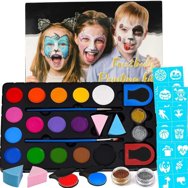 Quality Boys Girls Toy Body Painting Supplies with Face Paint Stencil 8 Color Including Gold Silver Glitter Hair Chalk Unique Gift for sale