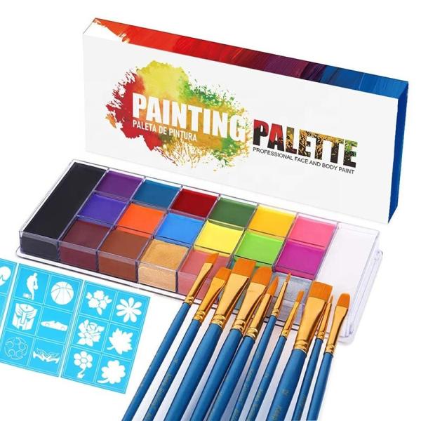 Quality Professional SFX Cosplay Makeup Face Body Paint Set 20 Color Oil Painting Palette Non Toxic Come with 10 Blue Artist Brush for sale