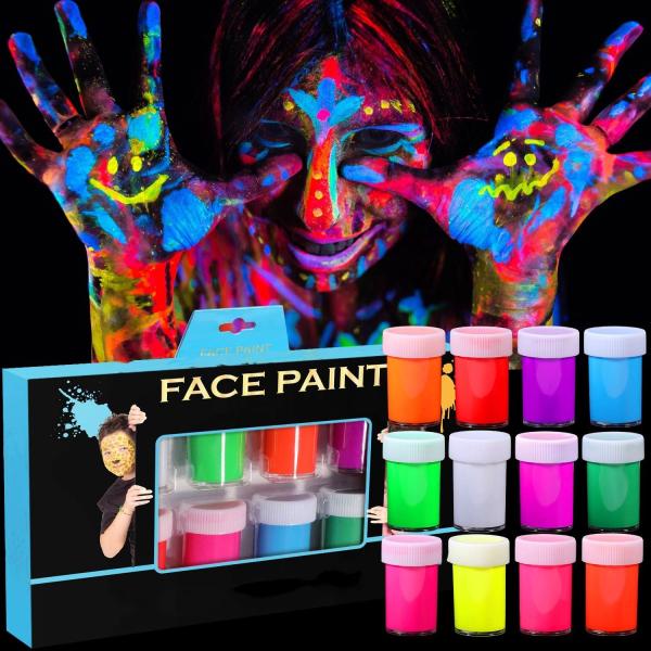 Quality 8 Color Glow In The Dark Makeup UV Face Paint Blacklight Reactive Fluorescent Painting for sale