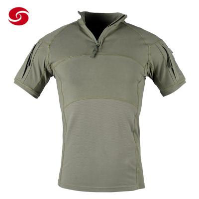 China Stand Collar Military POLO T Shirt  Zipper Closer Pockets for sale