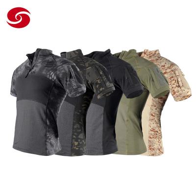 China Stand Collar Breathable Mesh Short Sleeves Military Tactical Shirt With Zipper for sale