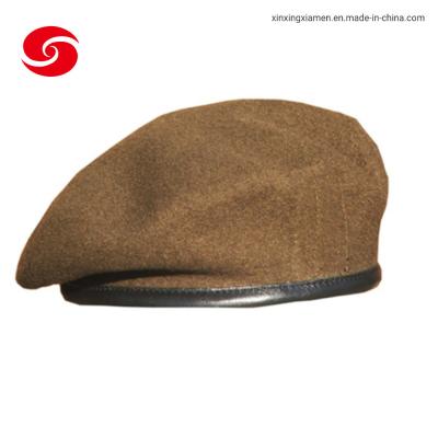 China Wool Polyester Military Uniform Hats Army Beret With PU Leather Binding for sale