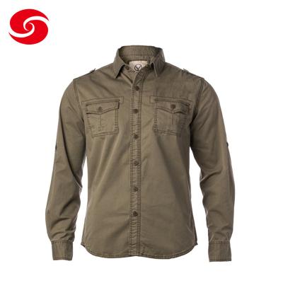 China 100% Cotton Long Sleeved Military Casual Shirts In Olive for sale