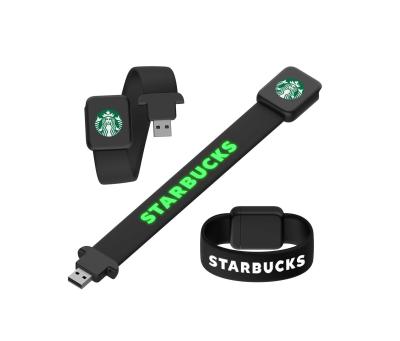 China Shiny When Reading On Computer Silicone Wristband Usb With LED Light Laser Logo for sale