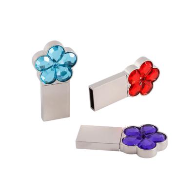 China Notebook 64g 128g Metal Usb Flash Drive Flower Shaped Crystal for sale