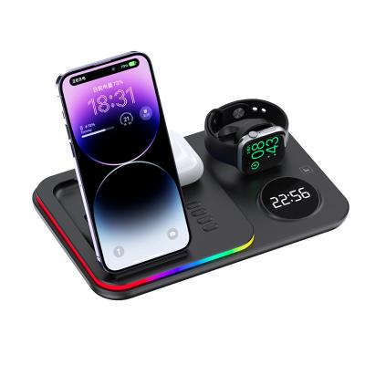China LED 3 In 1 Foldable Wireless Charger 15W 10W 7.5W 5W With Clock à venda
