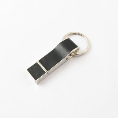 China Black Leather USB Flash Drive With Key Ring Good Make Logo Fast Speed USB 2.0 And 3.0 for sale