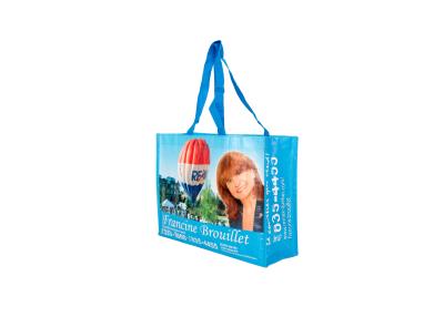 China OPP Coated Woven Shopping Bags With Cold Seal Block Bottom Gravure Printing for sale