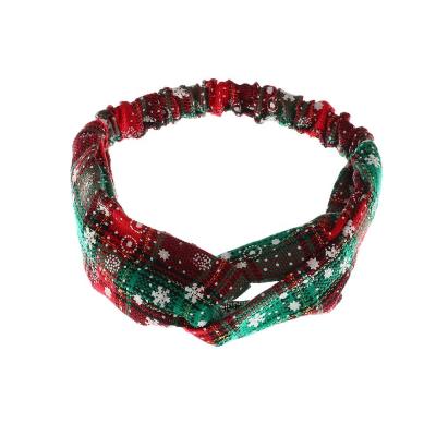 China Elastic Cross Christmas Hair Ribbon Bands Christmas Plaid Knot Headband Gifts Ladies  49cm for sale
