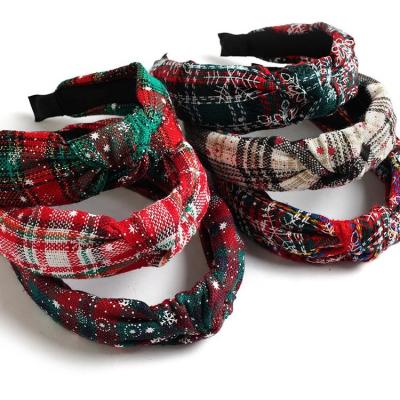 China Christmas Xmas Cross Knot Hairband Plaid Holiday Decorations 40cm 15.8in for sale