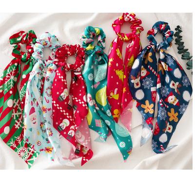 China Gold Green Christmas Hair Accessories For Adults Toddlers Headband Cartoon Elk Snowman Scarf Scrunchies 32cm for sale