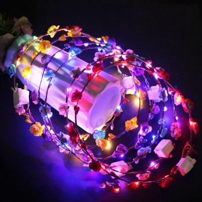 China Ladies Christmas Hair Accessories Luminous Led Flower Crown Light Up Glowing 65cm for sale