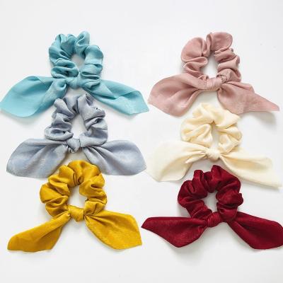 China Rabbit Ear Scrunchie Hair Tie Headband Elastic Ribbon Hair Loop Solid Color for sale
