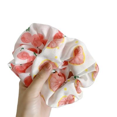 China Oversized Chiffon Hair Scrunchies Lemon Printed Fruit Scrunchies Elastic Hair Ties Fresh Colors for sale