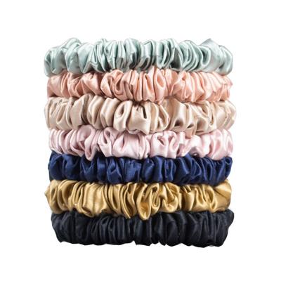 China Woman Girls Skinny Hair Scrunchies Silk Satin Small Ponytail No Damage Breakage for sale