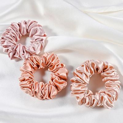 China 100% Pure Mulberry Silk Pink Oversized Scrunchies Silk Hair Ties Elastics Ponytail Holder for sale