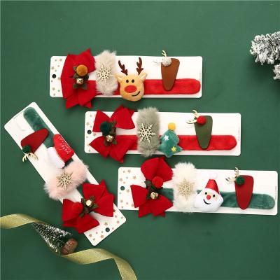 China Christmas Slap Bracelets Kids Hair Bow Clips Barrettes Hairpin 43g With Santa Claus for sale