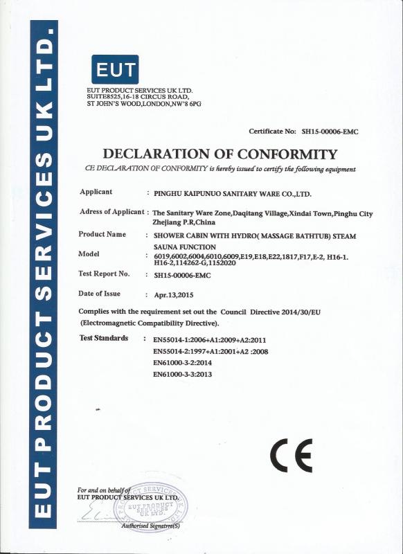 CE - Pinghu kaipunuo sanitary ware Co.,Ltd.