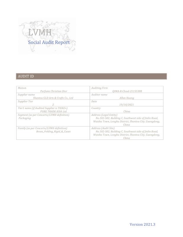 LVMH Social Audit Report - Shantou GLD Arts & Crafts Co., Ltd.