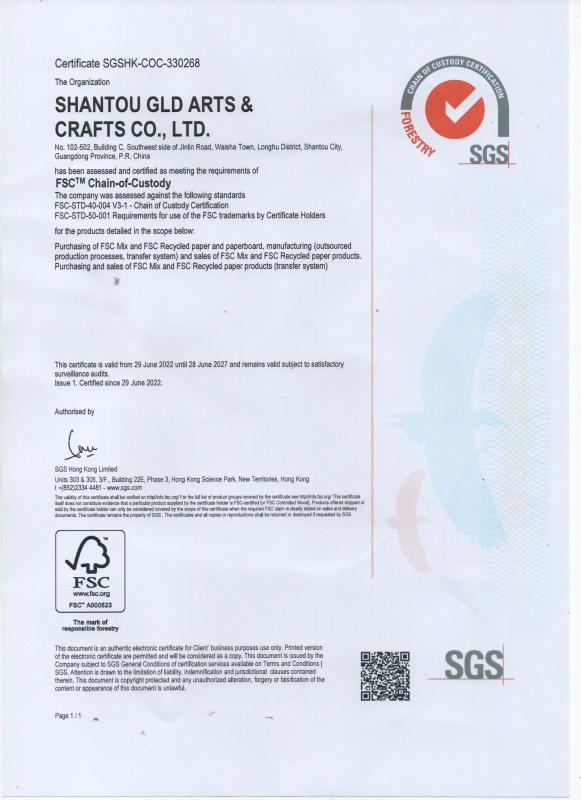 FSC - Shantou GLD Arts & Crafts Co., Ltd.
