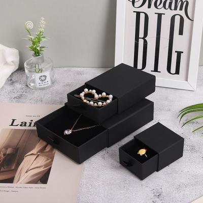 China Black Paper Jewelry Box With Drawers Cardboard Ring Necklace Box Packaging for sale