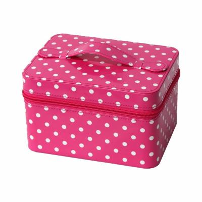 China 18*13.5*11cm Pink White Dots Portable Cosmetic Box Zipper Closure for sale