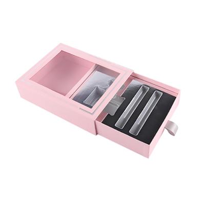 China CMYK Color Clear Window Perfume Gift Boxes Sliding Drawer With Satin Puller for sale
