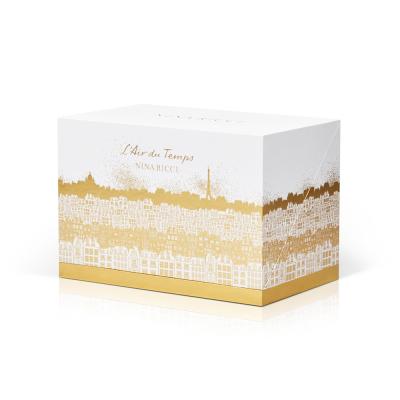China White Angled Perfume Gift Boxes , Cardboard Hinged Boxes Gold Stamping Printing for sale