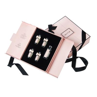 China 2 Piece Double Door Closure Ribbon Bow Box Pink Luxury For Perfume for sale