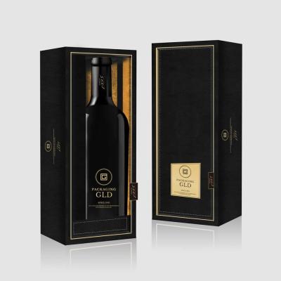 China Recycled Cardboard Wine Gift Packaging Boxes , Single Wine Bottle Box Slide Out Black for sale