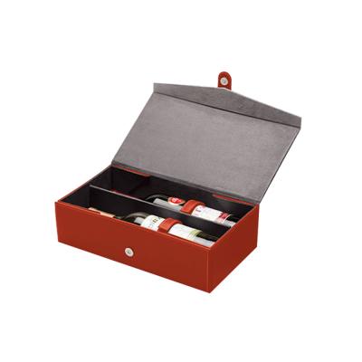 China V Shape Flap Foldable PU Leather Wine Box , 2 Bottle Wine Gift Box With Magnetic Button for sale