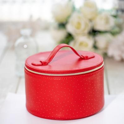 China Customized Lightweight Ladies Leather Vanity Case Portable Round Red for sale